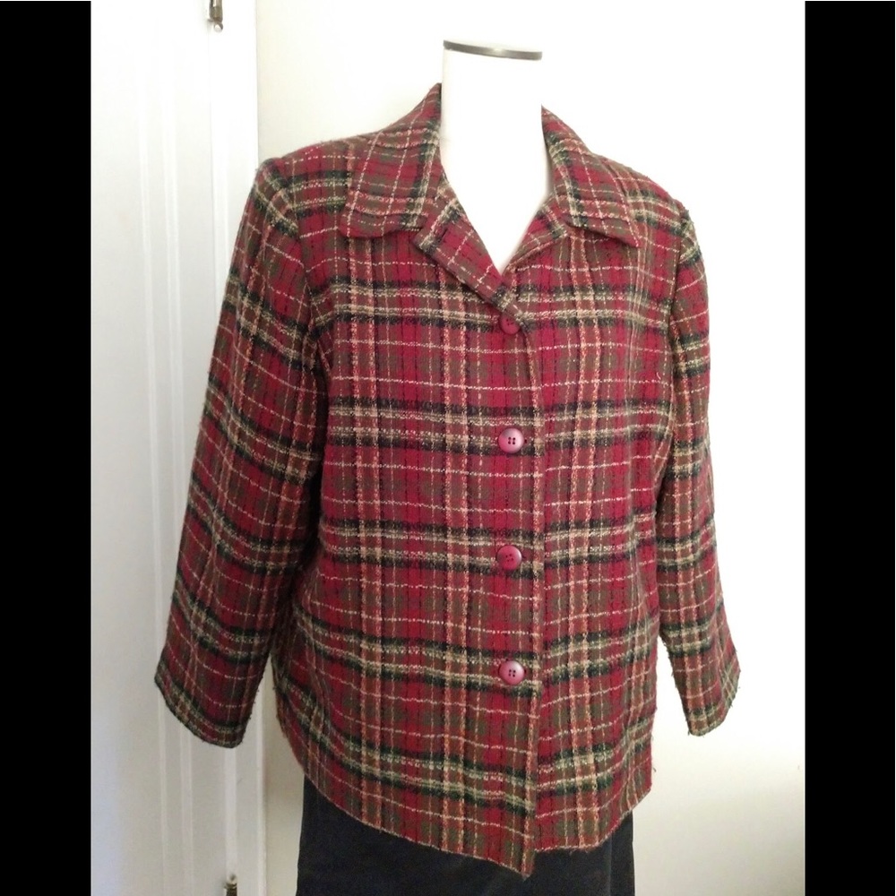 EUC Red/Maroon Plaid Wool Blazer